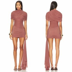 Draped One-Shoulder Ruched Mini Dress in Dusty Mauve